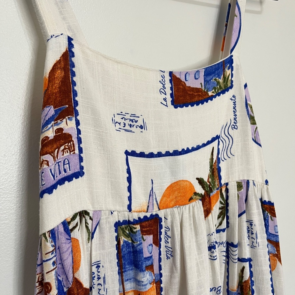 Sleeveless Linen Blend Dress Women's S Midi Coastal  Island Resort Tropical